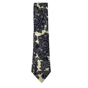 Vintage Harbor View 100% Silk Men's Necktie-Purple/Cream Paisley Print